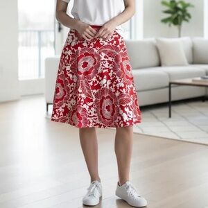 Hillard & Hanson Red Floral A-Line Skirt